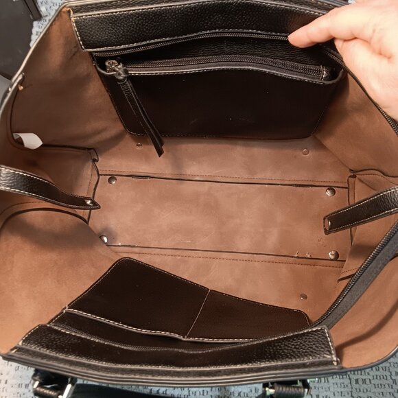 London Fog black faux leather large tote bag purse - Picture 6 of 14